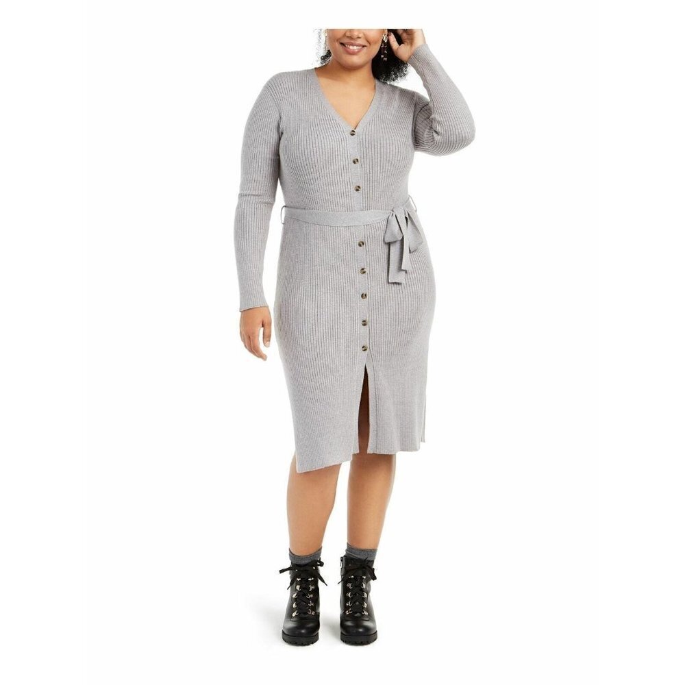 New PLANET GOLD 3X Gray Heather Long Sleeve Midi S